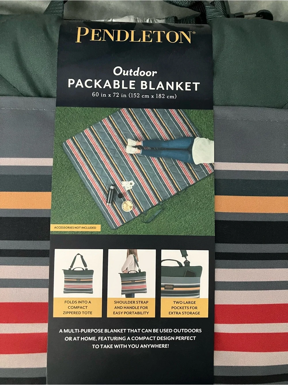 Pendleton Outdoor Packable Blanket 60x72 Mountain Stripe Multi NWT
